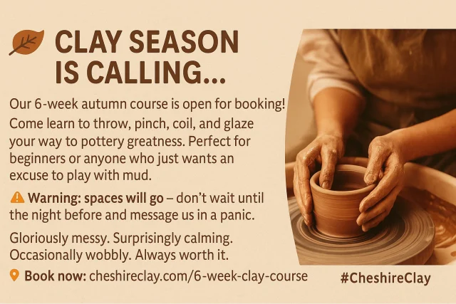 We know it's still summer holiday season - but autumn will be upon us very soon - and with it, our September clay classes will be starting again. 
Don't miss out, we have both Wednesday morning classes and Wednesday evening classes and are looking forward to welcoming you to our cosy studios (we even have lovely log burners to ward off chillier times!)
https://www.cheshireclay.com/6-week-clay-course/